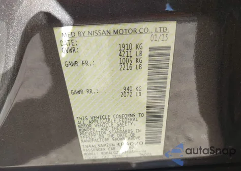2015 Nissan Altima 2.5 S из США, поврежденный, VIN 1N4AL3AP2FN384020
